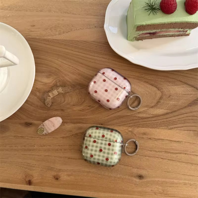 Green Pink Grid Ripple Point Glossy Airpod Pre-Order Case With Ring