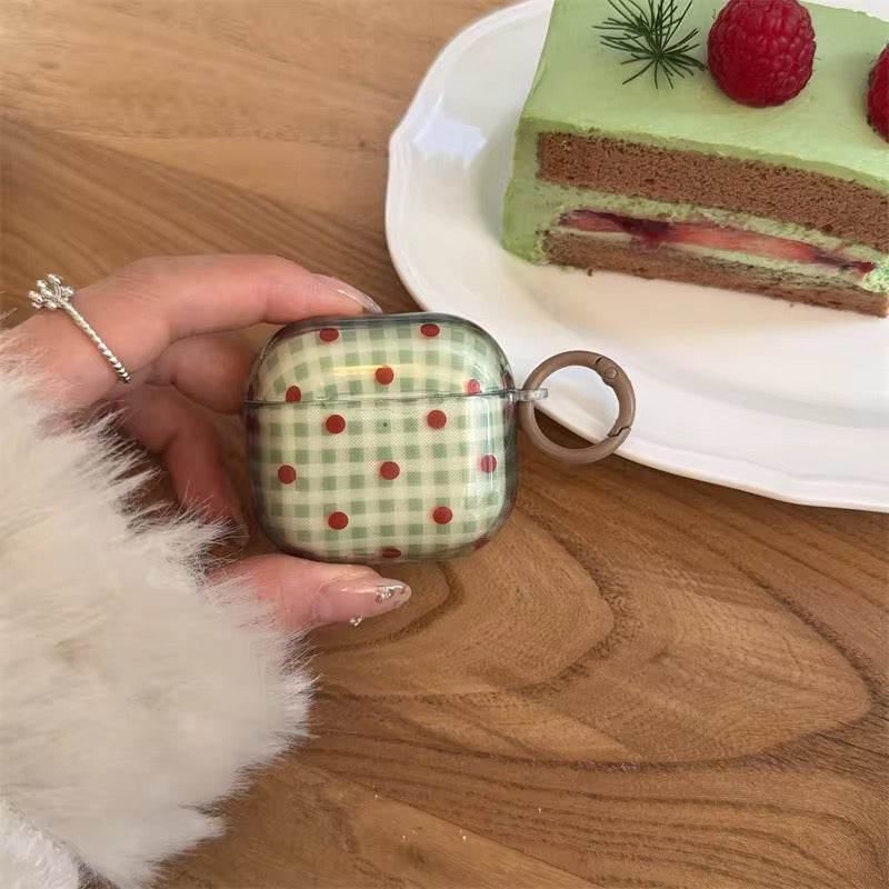 Green Pink Grid Ripple Point Glossy Airpod Pre-Order Case With Ring