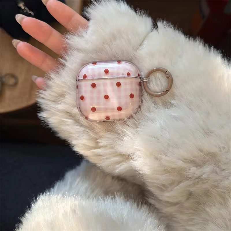 Green Pink Grid Ripple Point Glossy Airpod Pre-Order Case With Ring