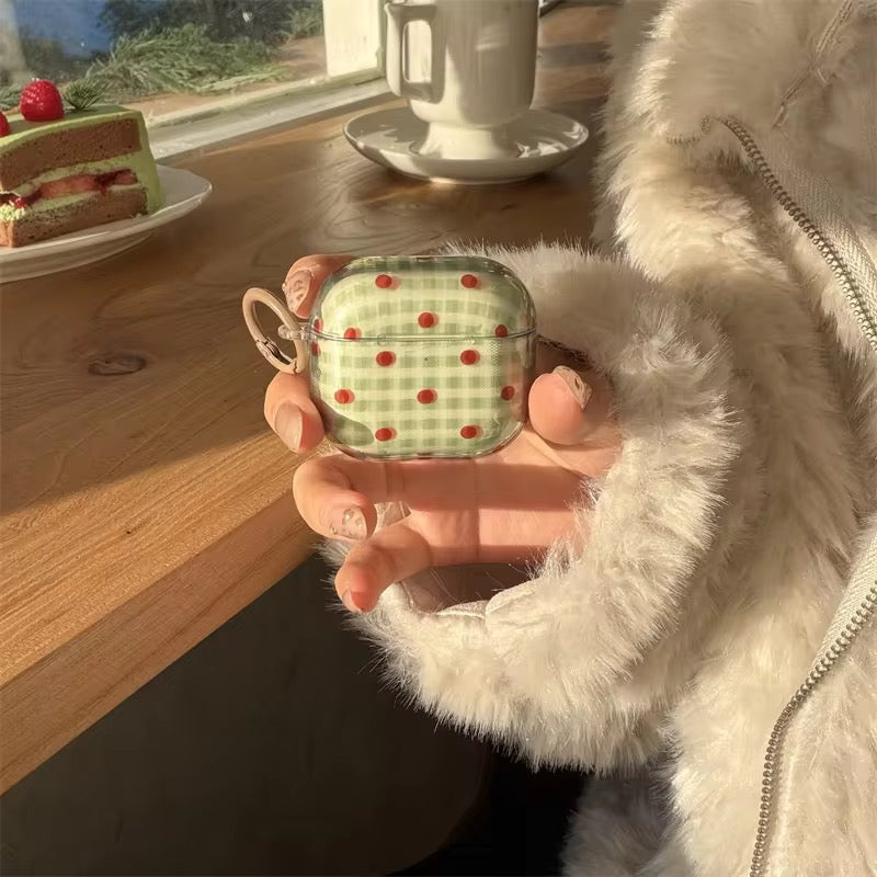 Green Pink Grid Ripple Point Glossy Airpod Pre-Order Case With Ring