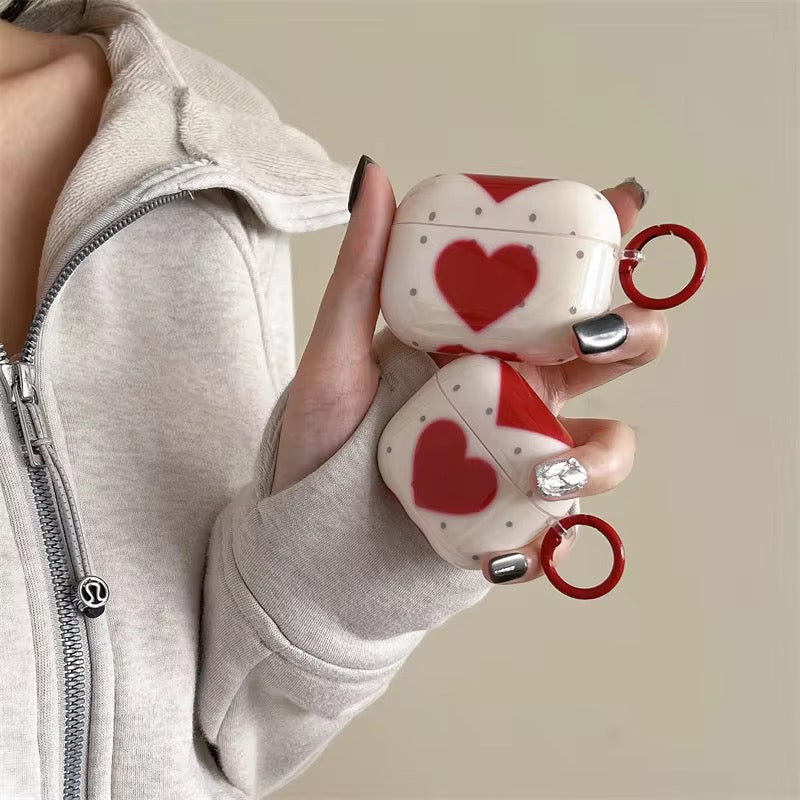 Korean Red Heart Love Glossy Airpod Pre-Order Case With Ring