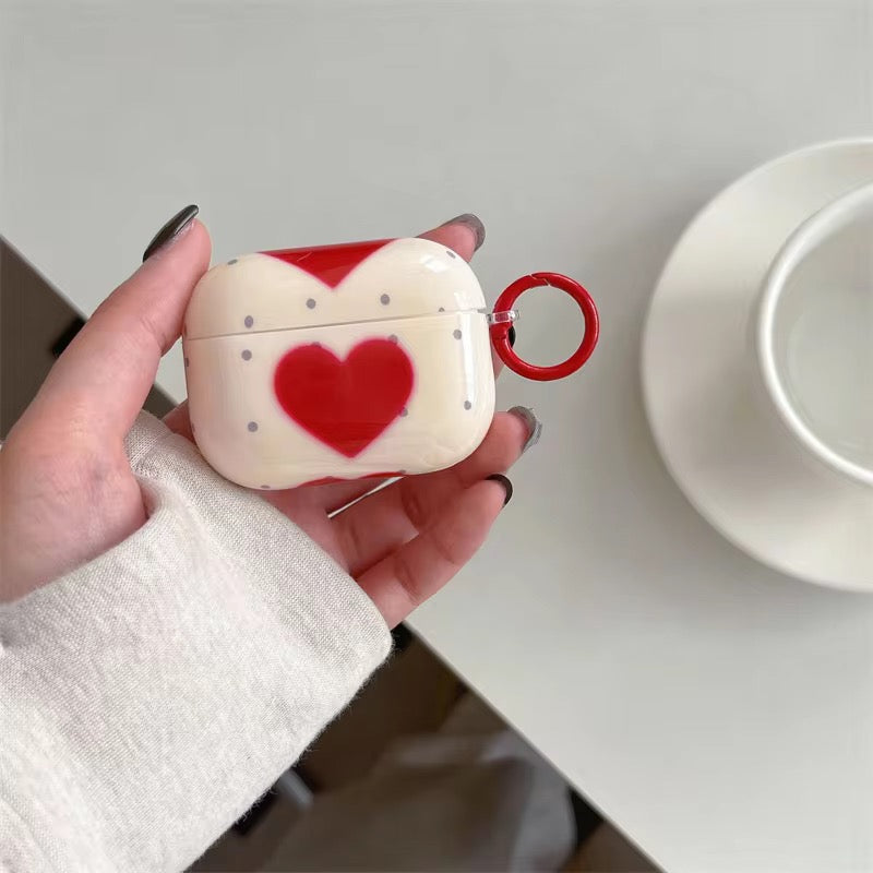 Korean Red Heart Love Glossy Airpod Pre-Order Case With Ring