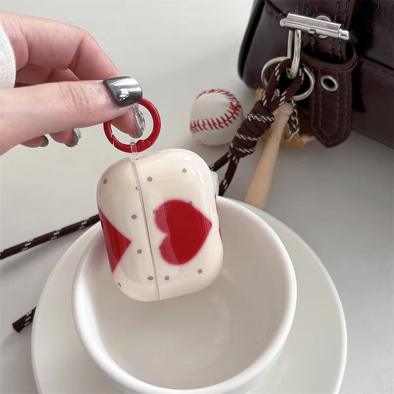 Korean Red Heart Love Glossy Airpod Pre-Order Case With Ring