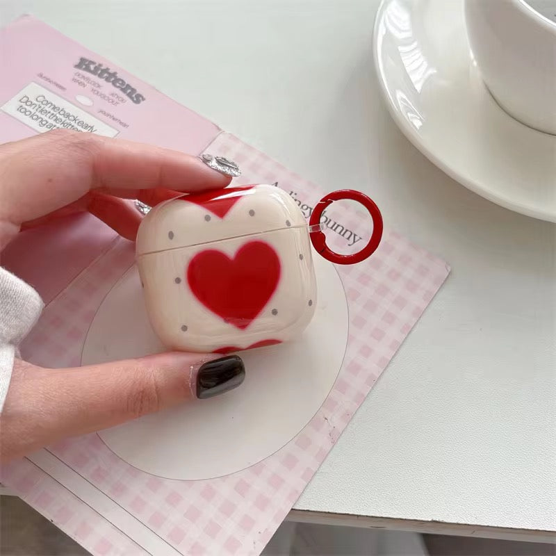 Korean Red Heart Love Glossy Airpod Pre-Order Case With Ring