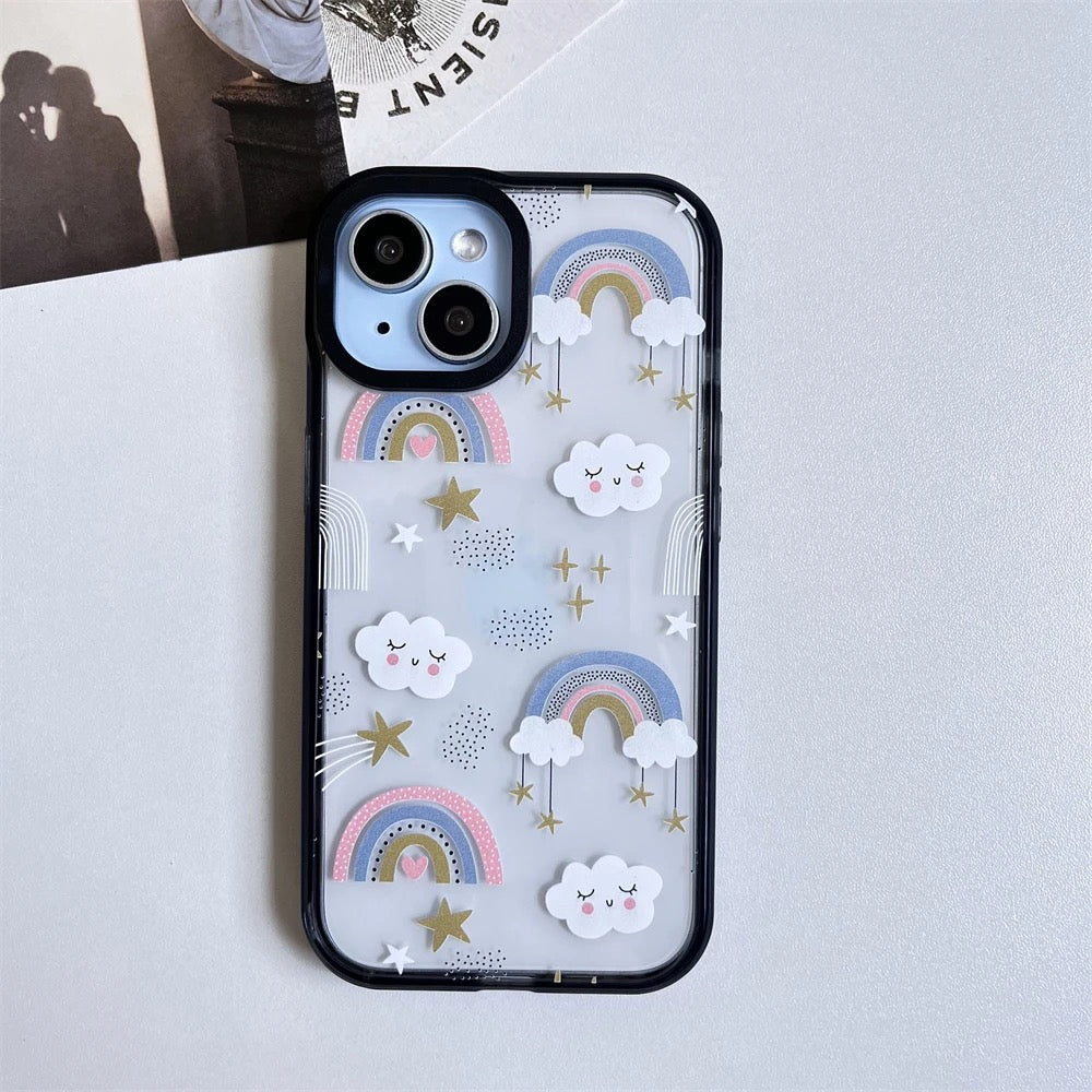 Rainbow Clouds Transparent Clear Bumper iPhone Hybrid Silicone Case