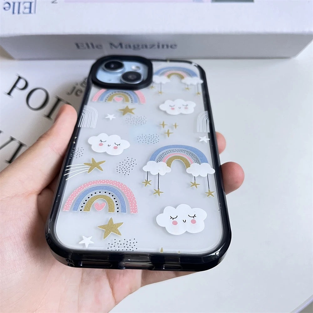 Rainbow Clouds Transparent Clear Bumper iPhone Hybrid Silicone Case