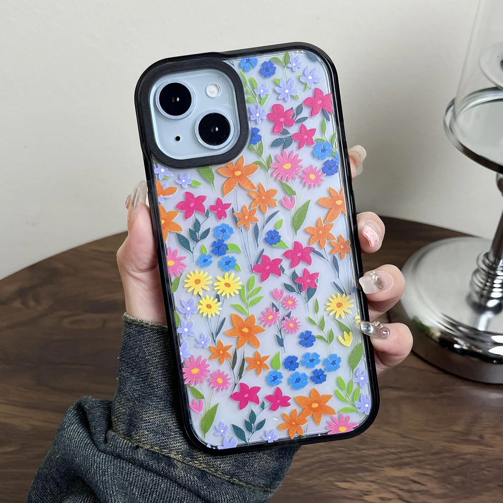 Colorful Floral Flowers Transparent Clear Bumper iPhone Hybrid Silicone Case