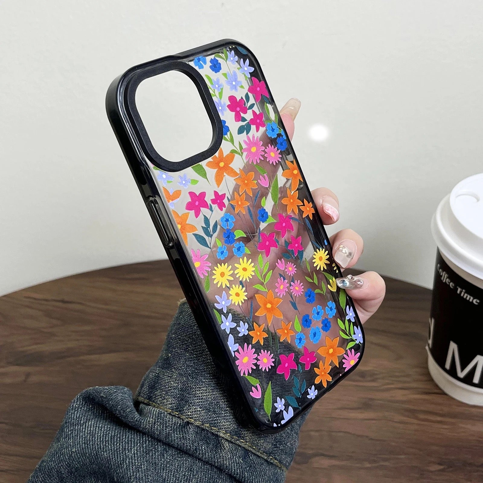 Colorful Floral Flowers Transparent Clear Bumper iPhone Hybrid Silicone Case