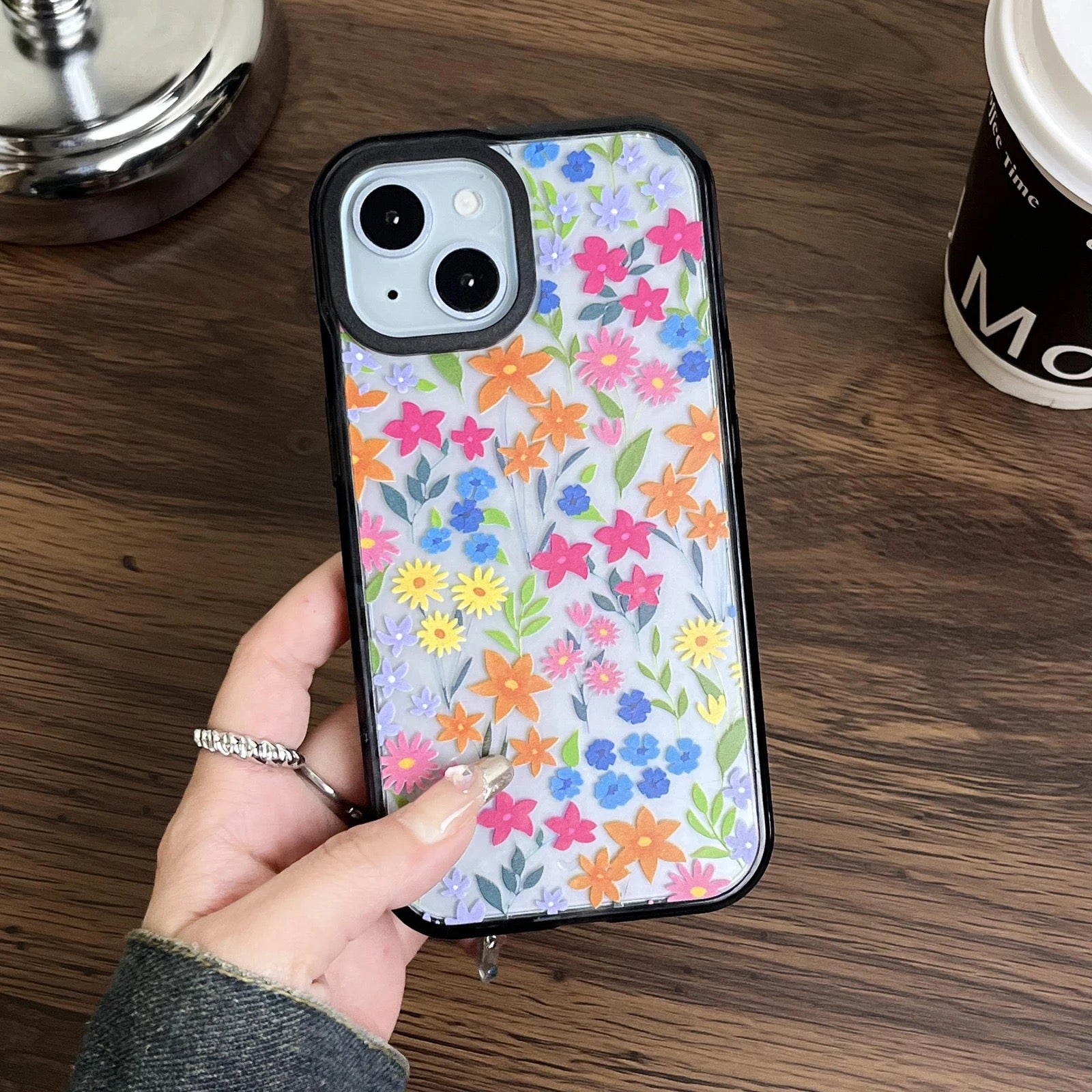 Colorful Floral Flowers Transparent Clear Bumper iPhone Hybrid Silicone Case