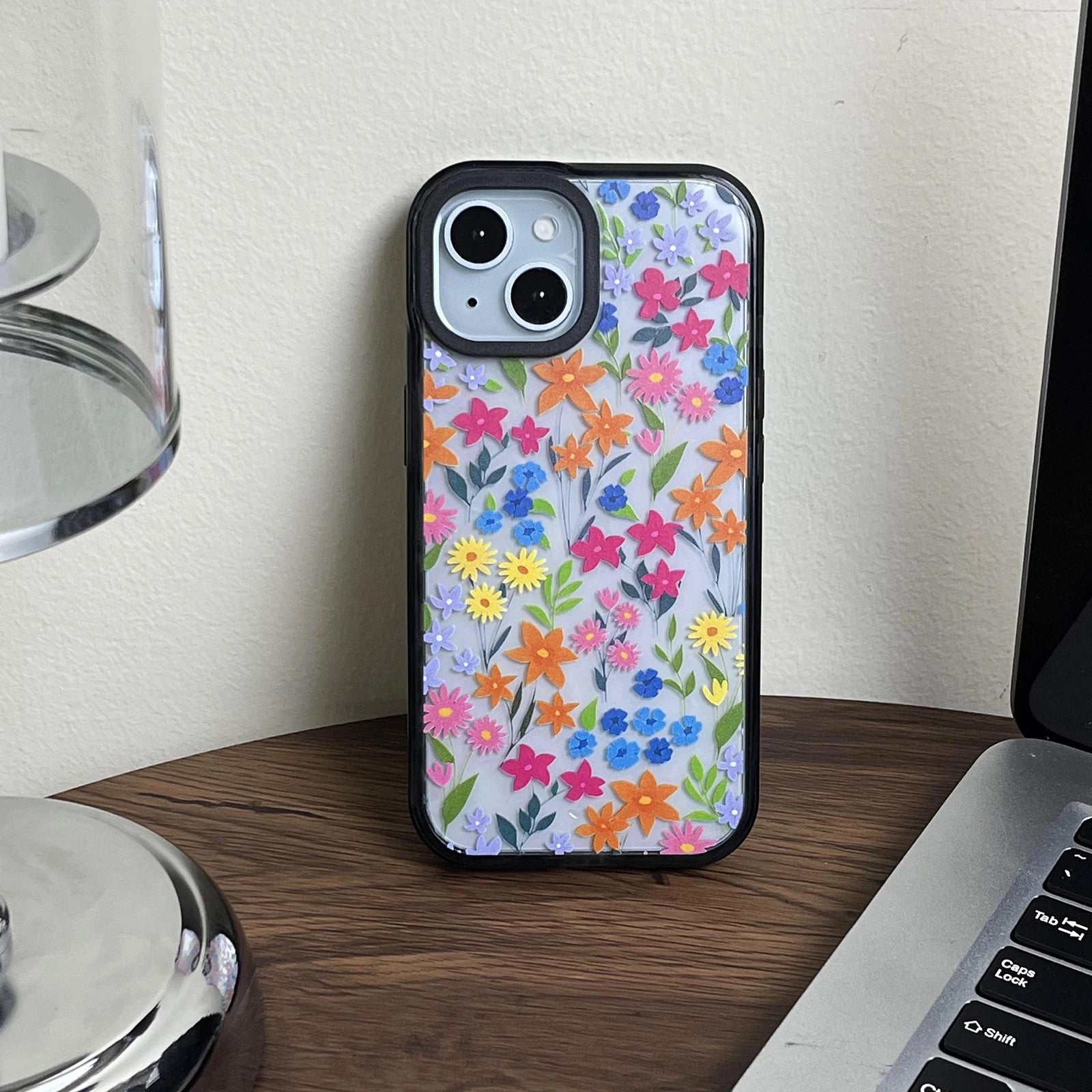 Colorful Floral Flowers Transparent Clear Bumper iPhone Hybrid Silicone Case