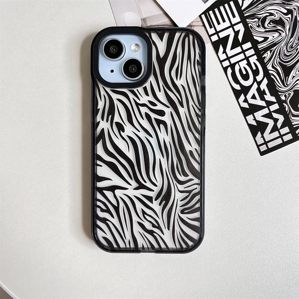 Zebra Lines Transparent Clear Bumper iPhone Hybrid Silicone Case