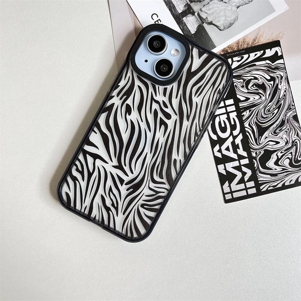 Zebra Lines Transparent Clear Bumper iPhone Hybrid Silicone Case