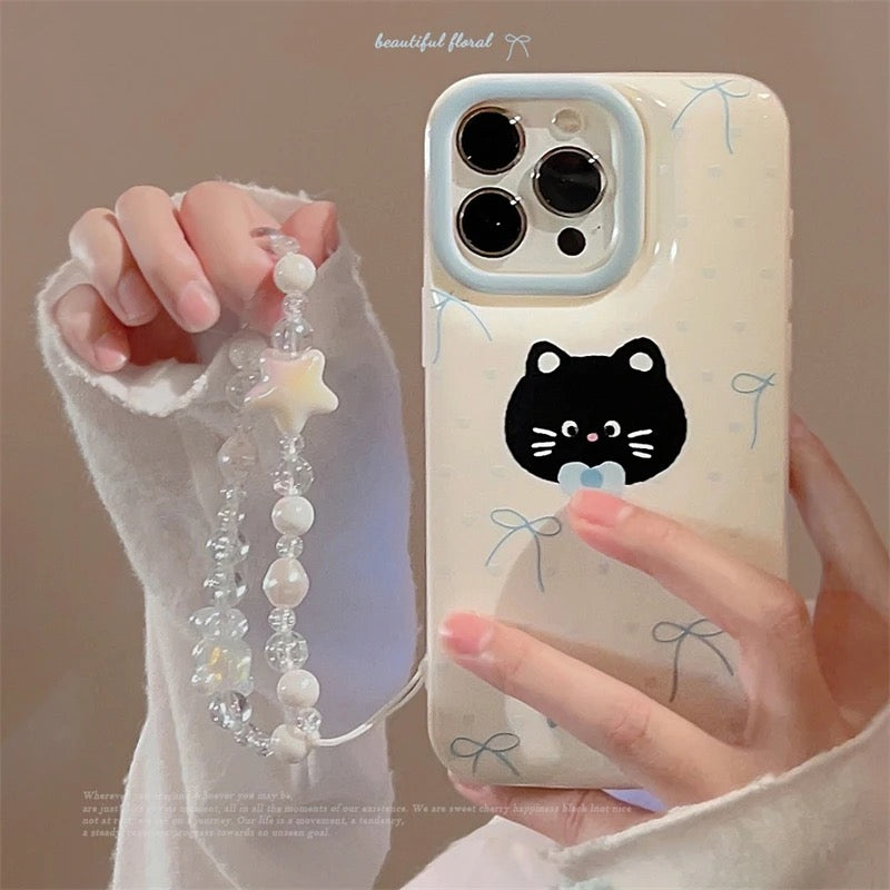 Bow Tie Kitten Bracelet Lanyard iPhone Puff Soft Case