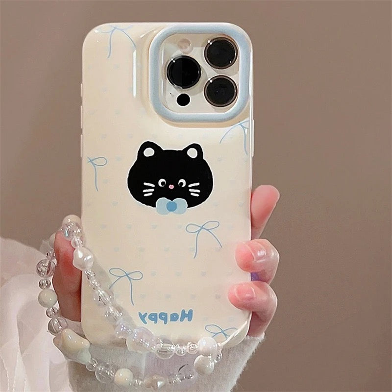 Bow Tie Kitten Bracelet Lanyard iPhone Puff Soft Case