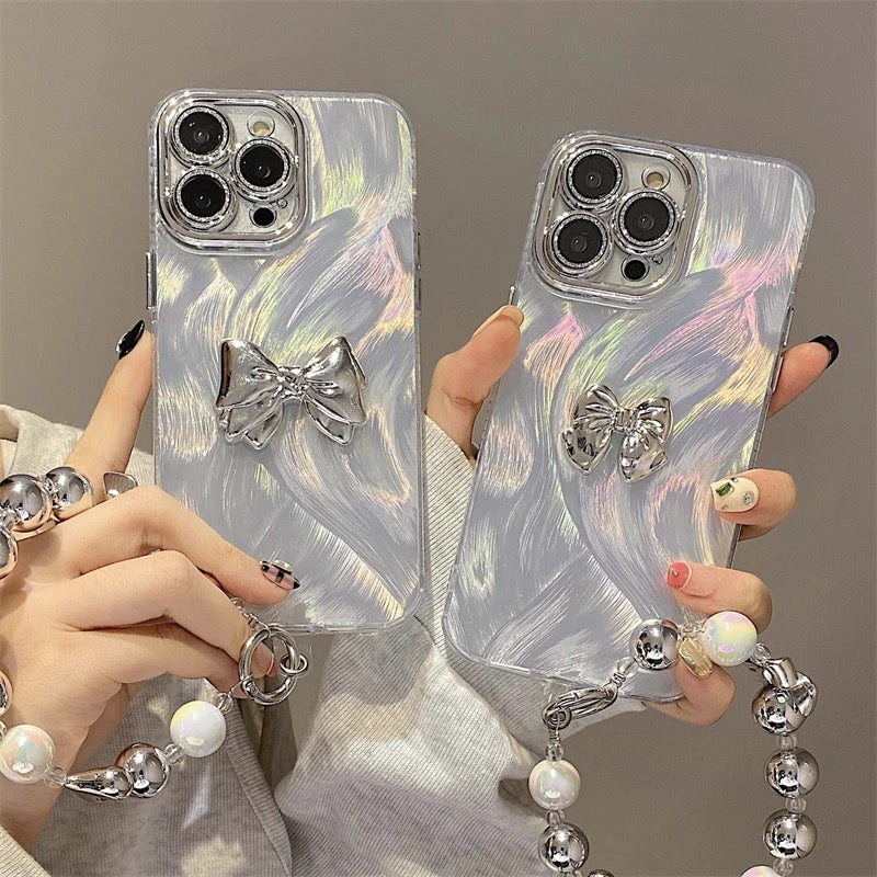 Luxury Silver Butterfly Glitter Camera Protection Lanyard Studded Bumper Border iPhone Case