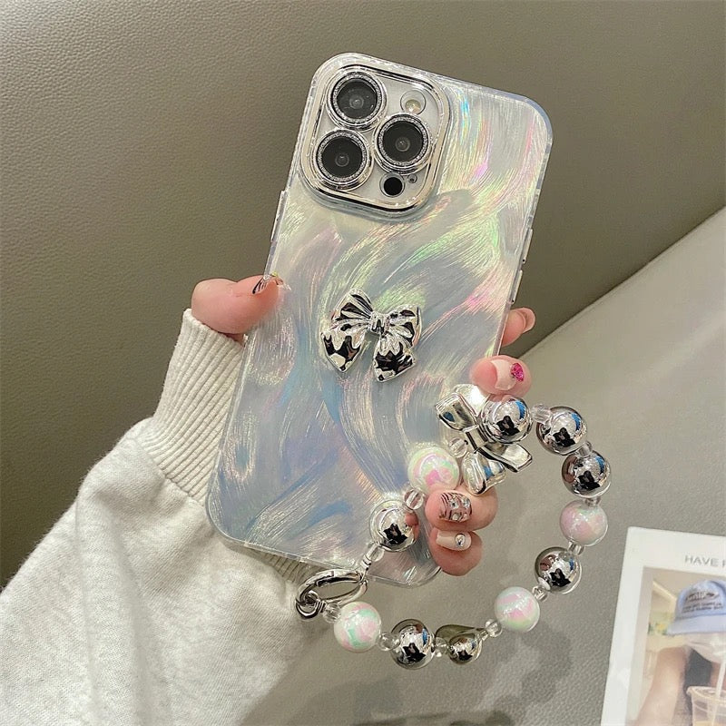 Luxury Silver Butterfly Glitter Camera Protection Lanyard Studded Bumper Border iPhone Case