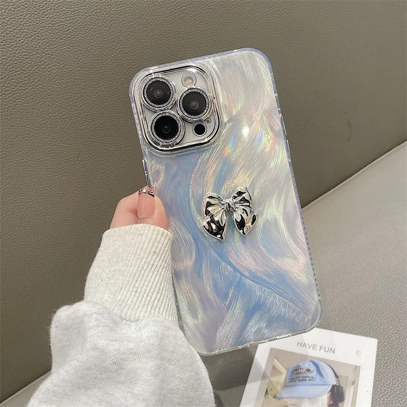 Luxury Silver Butterfly Glitter Camera Protection Lanyard Studded Bumper Border iPhone Case