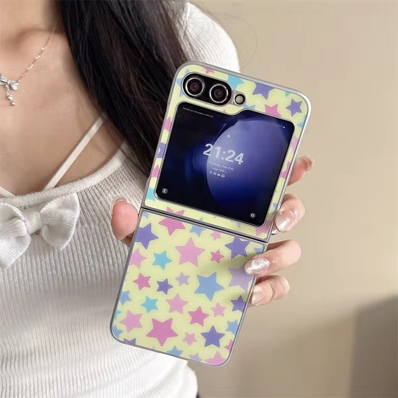 Cute Colorful Star Silver Border Samsung Z Flip Pre-Order Case