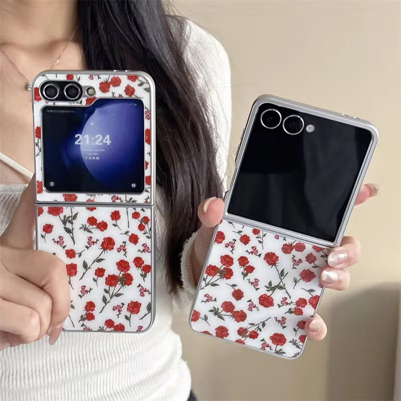 Cute Elegant Red Rose Silver Border Samsung Z Flip Pre-Order Case