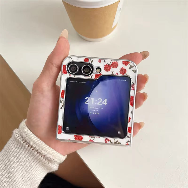 Cute Elegant Red Rose Silver Border Samsung Z Flip Pre-Order Case