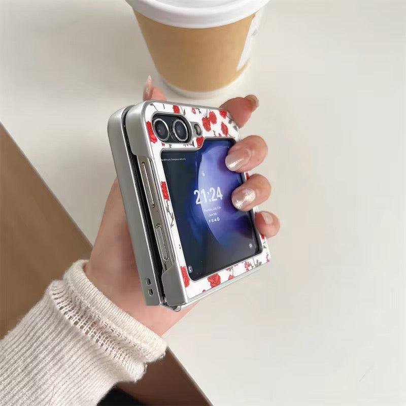 Cute Elegant Red Rose Silver Border Samsung Z Flip Pre-Order Case