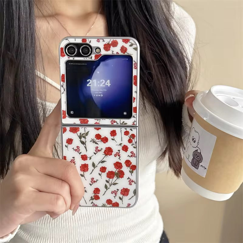 Cute Elegant Red Rose Silver Border Samsung Z Flip Pre-Order Case