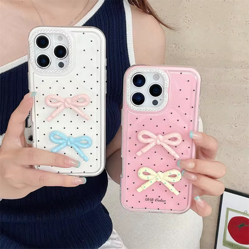 Cute Polka Dots 3D Bow Diamond Rhinestone Pre-Order iPhone Case