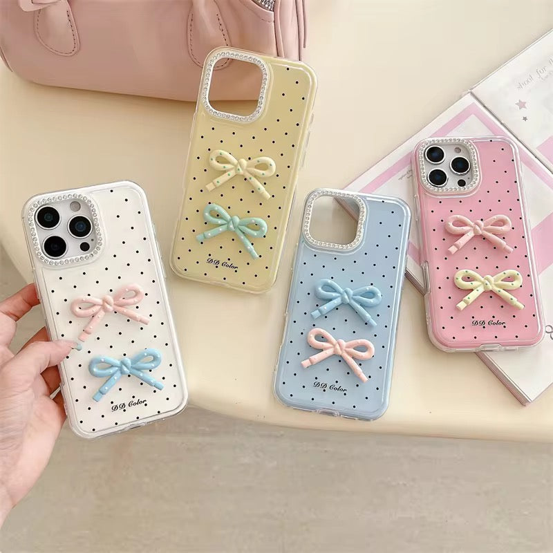 Cute Polka Dots 3D Bow Diamond Rhinestone Pre-Order iPhone Case