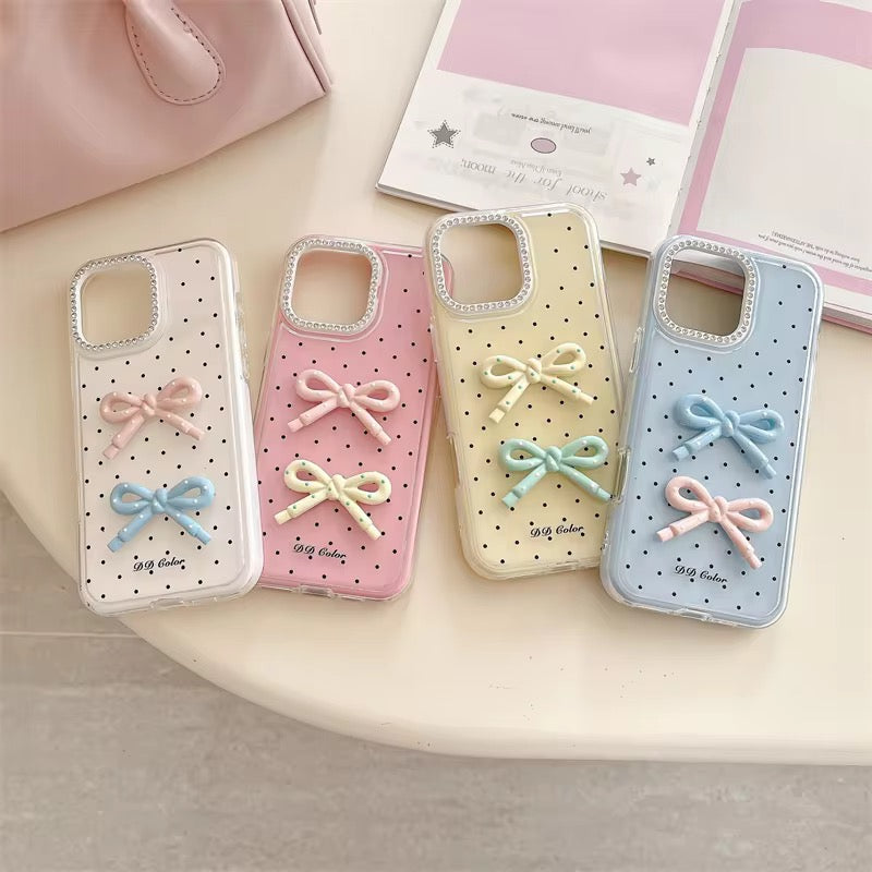 Cute Polka Dots 3D Bow Diamond Rhinestone Pre-Order iPhone Case