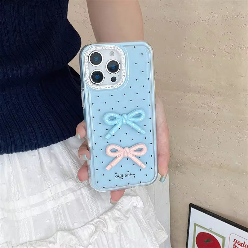 Cute Polka Dots 3D Bow Diamond Rhinestone Pre-Order iPhone Case