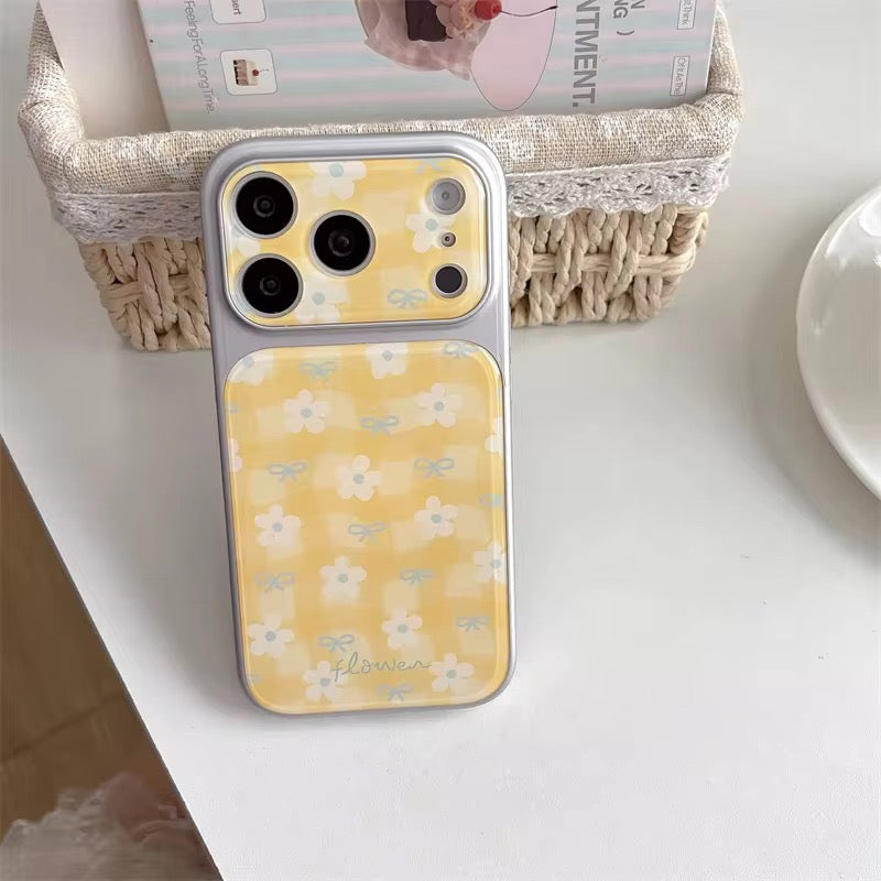 Cute Yellow Floral Checks Silver Bumper Pre-Order iPhone Case