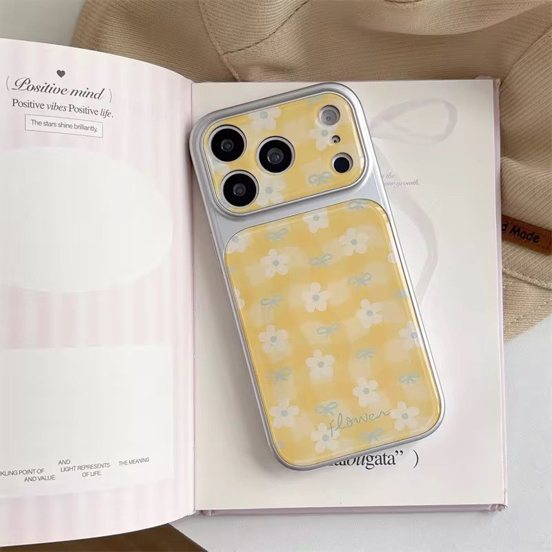 Cute Yellow Floral Checks Silver Bumper Pre-Order iPhone Case