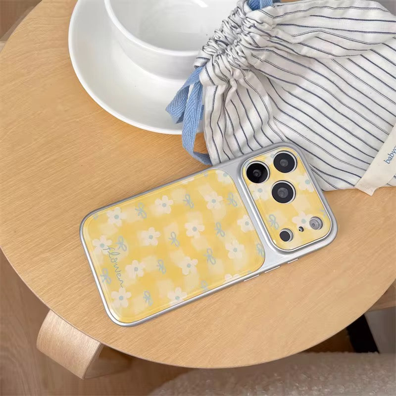 Cute Yellow Floral Checks Silver Bumper Pre-Order iPhone Case
