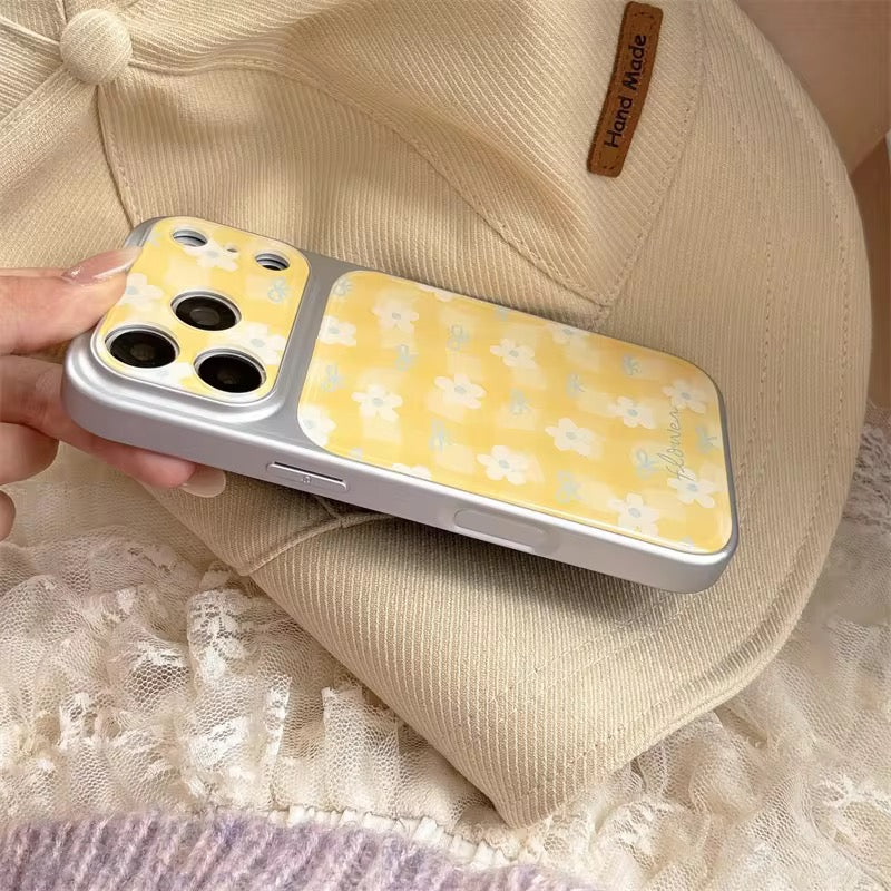 Cute Yellow Floral Checks Silver Bumper Pre-Order iPhone Case