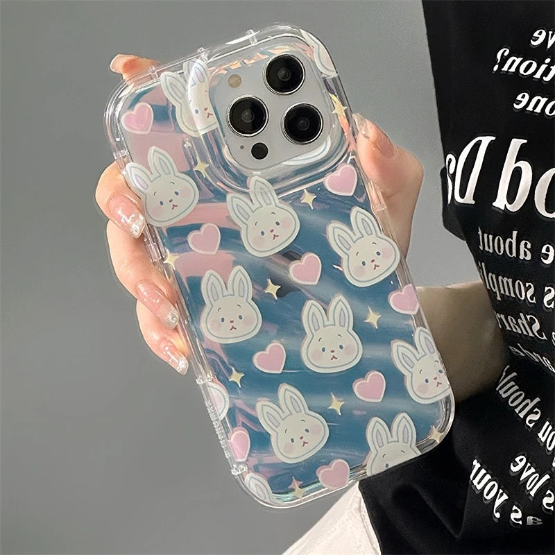 2 in 1 Cute Bunny Laser Bracelet Lanyard Transparent iPhone Soft Case