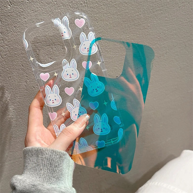 2 in 1 Cute Bunny Laser Bracelet Lanyard Transparent iPhone Soft Case