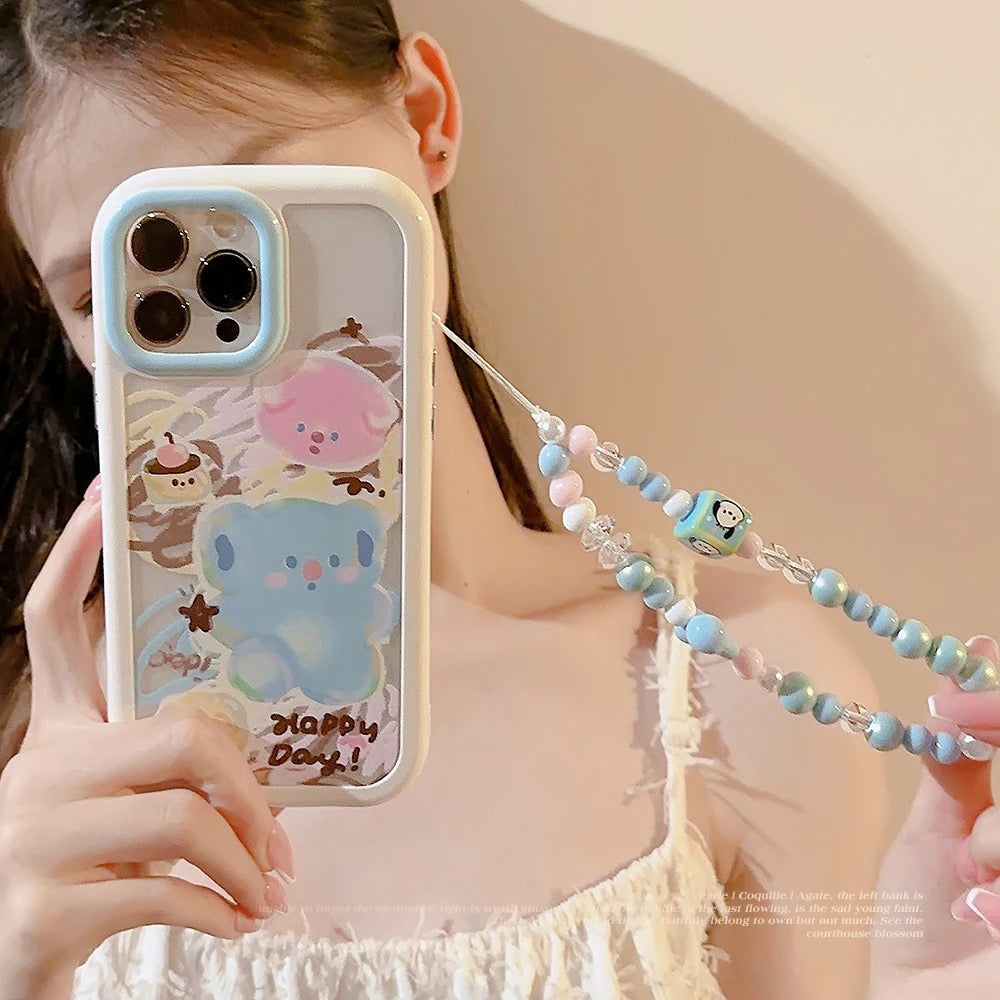 Happy Day Clear Transparent Colorful Bracelet Lanyard White Bumper iPhone Soft Case