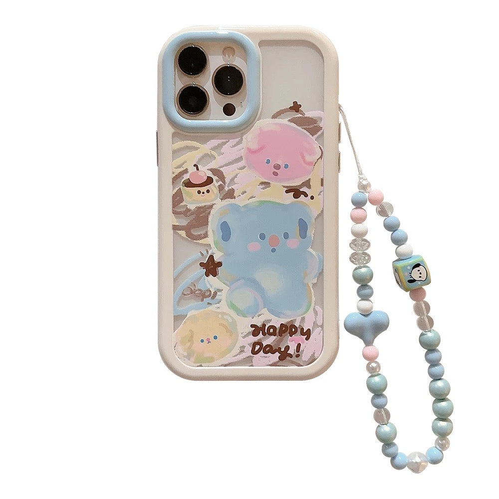 Happy Day Clear Transparent Colorful Bracelet Lanyard White Bumper iPhone Soft Case