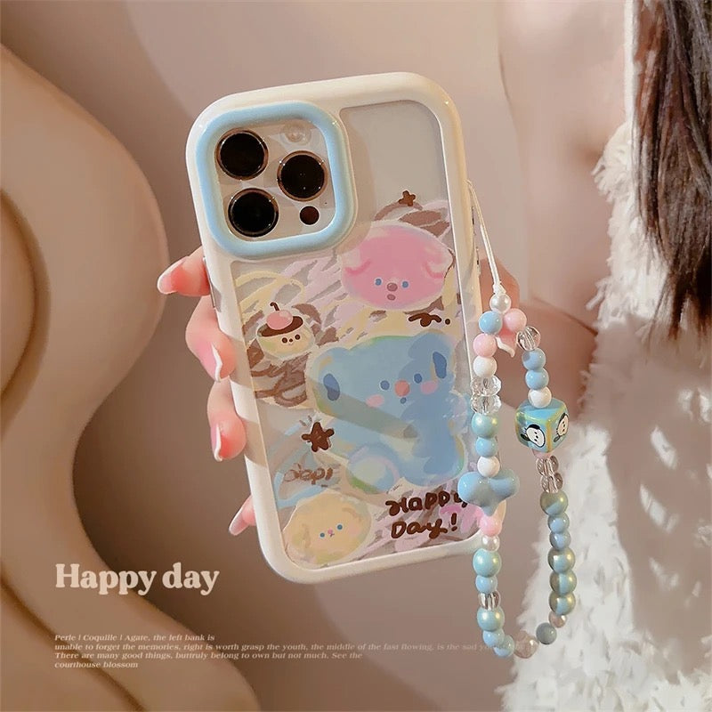 Happy Day Clear Transparent Colorful Bracelet Lanyard White Bumper iPhone Soft Case