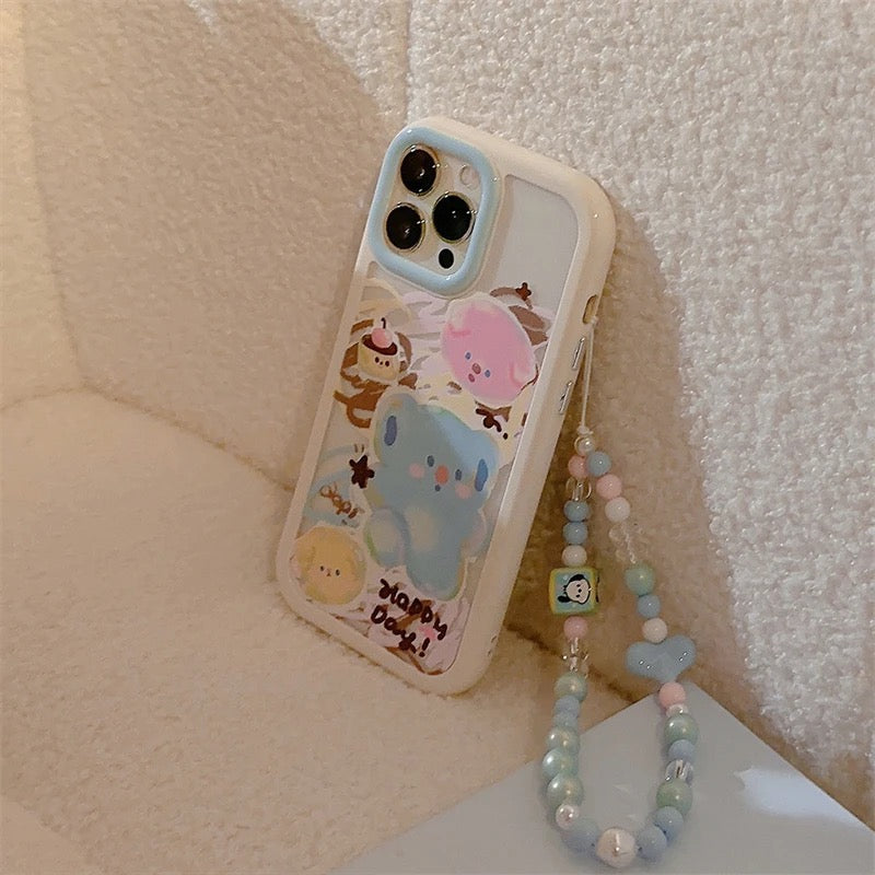 Happy Day Clear Transparent Colorful Bracelet Lanyard White Bumper iPhone Soft Case