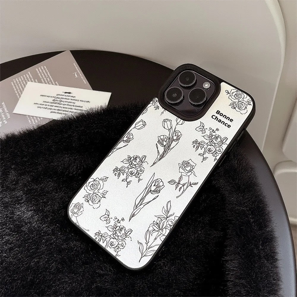 White Retro Black Floral Bumper iPhone Hybrid Sillicone Case