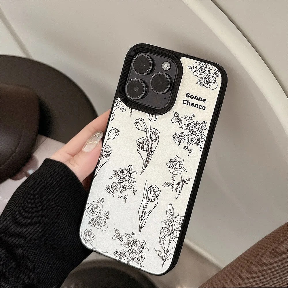 White Retro Black Floral Bumper iPhone Hybrid Sillicone Case