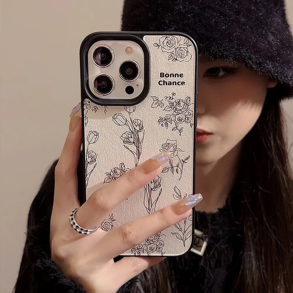 White Retro Black Floral Bumper iPhone Hybrid Silicone Case