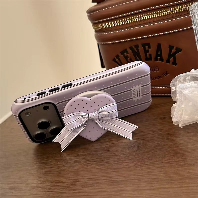 Checkered Striped Heart 3D Bow Magsafe Magnetic Phone Holder iPhone Pre-Order Case