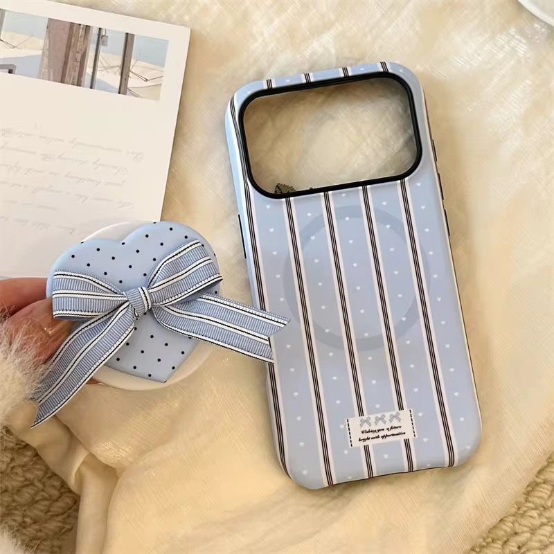 Checkered Striped Heart 3D Bow Magsafe Magnetic Phone Holder iPhone Pre-Order Case