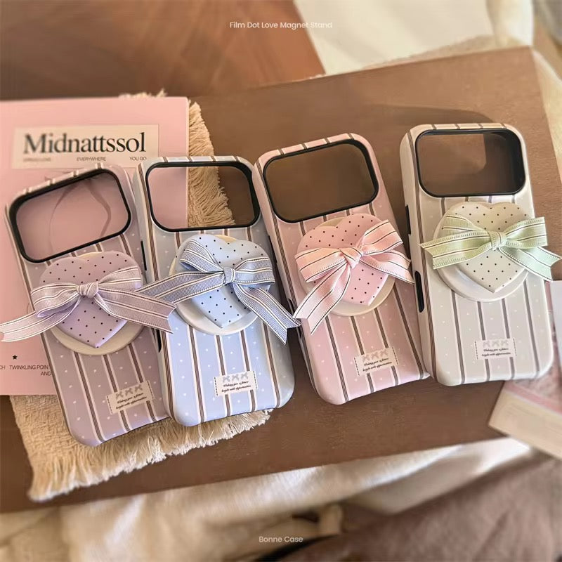 Checkered Striped Heart 3D Bow Magsafe Magnetic Phone Holder iPhone Pre-Order Case