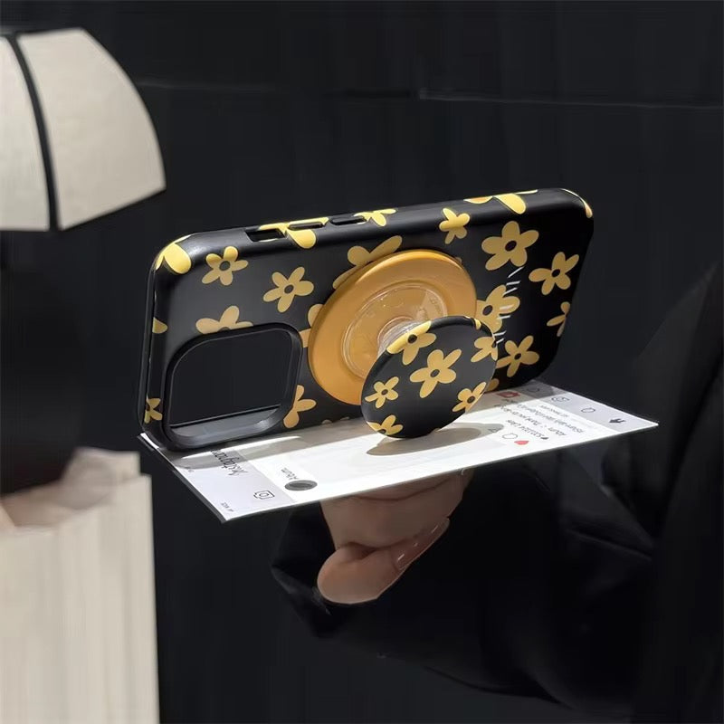 Black Yellow Flower Magsafe Magnetic Phone Holder iPhone Pre-Order Case