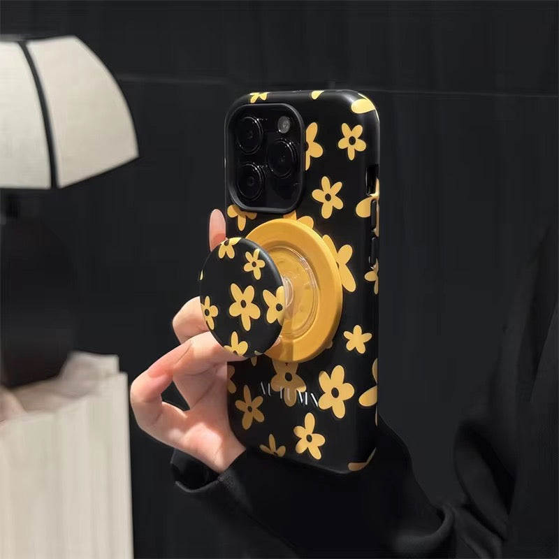 Black Yellow Flower Magsafe Magnetic Phone Holder iPhone Pre-Order Case