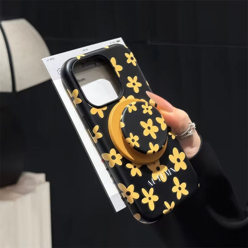 Black Yellow Flower Magsafe Magnetic Phone Holder iPhone Pre-Order Case