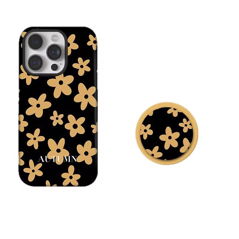 Black Yellow Flower Magsafe Magnetic Phone Holder iPhone Pre-Order Case